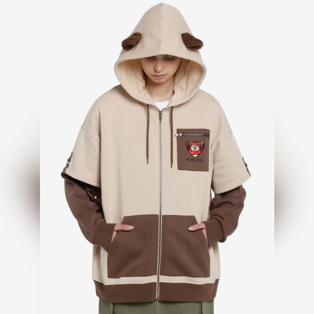 Her Universe Star Wars Ewok Twofer Hoodie Endor Ears Sz L